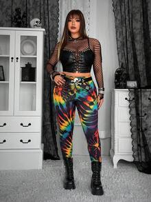 Whyspr 女士浪漫度假新款扎染印花修身打底裤，常规款，波西米亚风，热带印花，春夏+科切拉音乐节/派对 - 彩色 - 查看 6