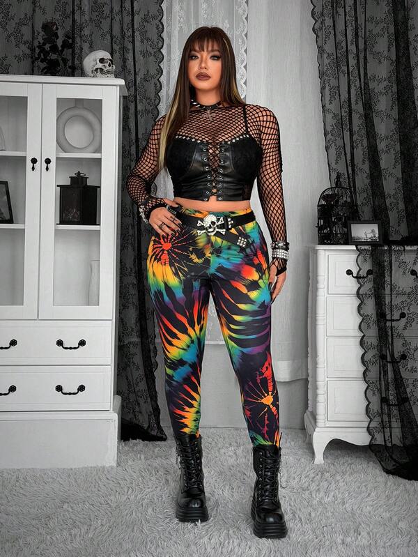 Whyspr 女士浪漫度假新款扎染印花修身打底裤，常规款，波西米亚风，热带印花，春夏+科切拉音乐节/派对