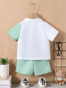 SHEIN 2pcs/Set Summer Casual Cute 3d Bear Printed Shirt And Shorts Outfits For Baby Boys - Green - View 2