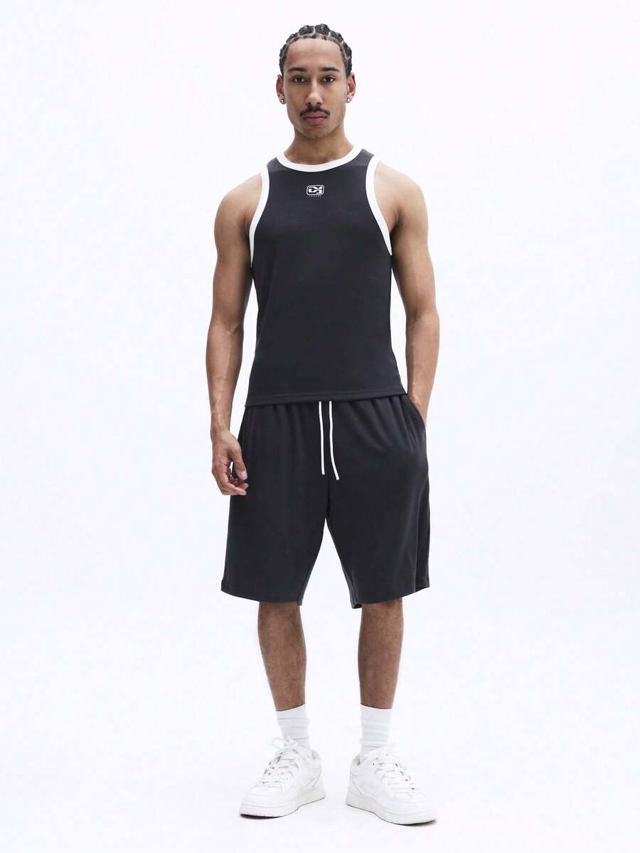 SUMWON Men Ribbed Tank Top And Drawstring Shorts Matching Set Summer Casual Crew Neck Sleeveless Two Piece Outfit - Grey - View 1