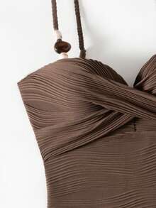 Swim Oasis Brown Two Pieces Swimsuit Set With Mesh Pants And Beaded Accents For Women - Brown - View 7