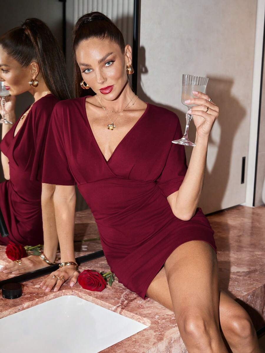 Lavishia Vestido corto de mujer, rojo vino, de moda y elegante, adecuado para la primavera, el Día de San Valentín - Burdeos - Ver 1