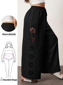 Enliva Quần dài nữ cỡ lớn, màu trơn, khoét eo, kiểu dáng thường ngày, thích hợp cho kỳ nghỉ đông, màu đen, phù hợp với dáng người quả táo và tròn trịa. - màu đen - Xem 1