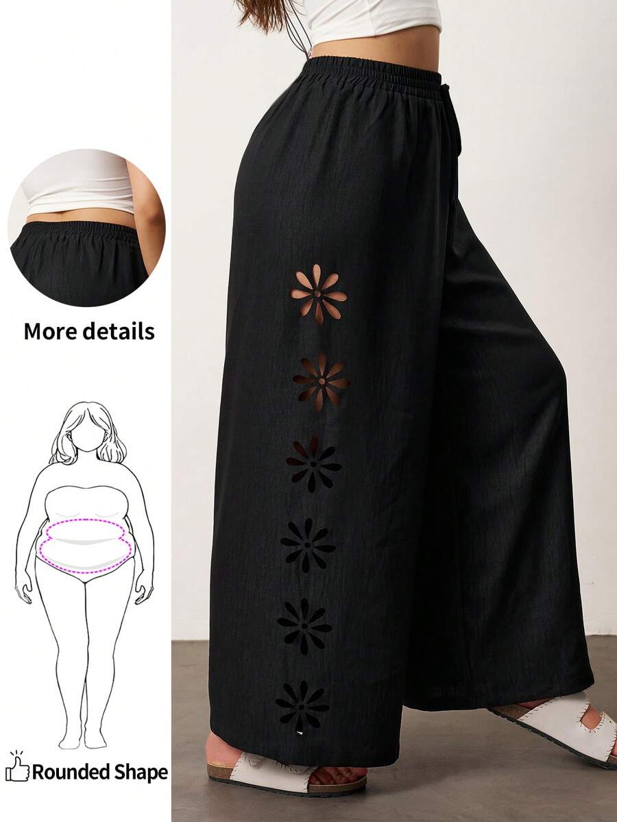 Enliva Quần dài nữ cỡ lớn, màu trơn, khoét eo, kiểu dáng thường ngày, thích hợp cho kỳ nghỉ đông, màu đen, phù hợp với dáng người quả táo và tròn trịa. - màu đen - Xem 1