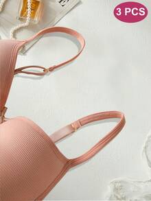 DesireSculpt 3pcs Women's Solid Color Bow Decor Spaghetti Strap Bras - Multicolor - View 3