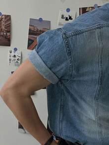 DAZY Men's Washed Denim Short Sleeve Shirt, Summer - Blue - View 3