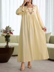 Al Najma Đầm tay xòe thêu tinh tế, thời trang cho mùa xuân/hè. - Màu vàng - Xem 5