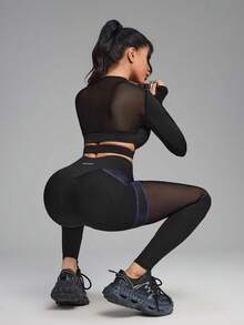 Innovista Women's Mesh Patchwork Leggings, Other Dance Wear - Black - View 5