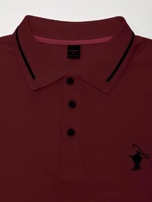 Manfinity Mode Men's Knight Print Short Sleeve Casual Commuter Polo Shirt - Burgundy - View 6