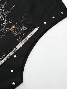 ROMWE MEN Street Life 男士个性街头风无袖背心，耶稣信仰图案印花圆领宽肩休闲背心，必备街头服饰 - 彩色 - 查看 4