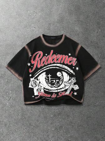 Street Life Herren Handbemaltes, locker geschnittenes T-Shirt, Drop-Shoulder, Kurzarm