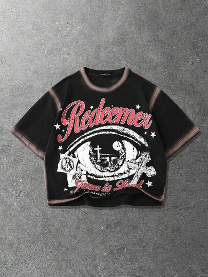 Street Life Maglietta a maniche corte con spalle larghe e vestibilità morbida, dipinta a mano, da uomo