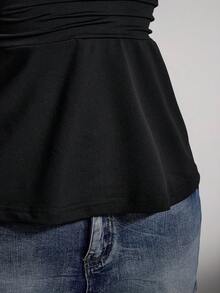 SHEIN ICON Áo camisole chấm bi hở lưng cổ chữ V eo thon dáng chữ A cỡ lớn, áo camisole chấm bi hở lưng kiểu retro Y2K, áo babydoll chấm bi hở lưng. - màu đen - Xem 11