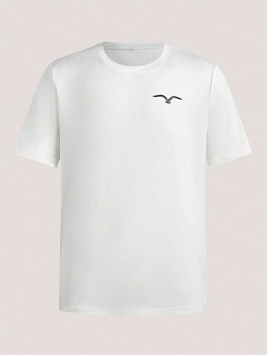Driftmere Men's Summer Seagull Printed Round Neck Short Sleeve Casual T-Shirt,,For Daily Casual,Sports,Vacation Multiple Occasion - White - View 1