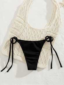 Swim SXY Nuevo accesorio de Bottom de bikini, decoración aleatoria de estrella de mar y concha con atadura lateral, adecuado para vacaciones en la playa - Negro - Ver 7