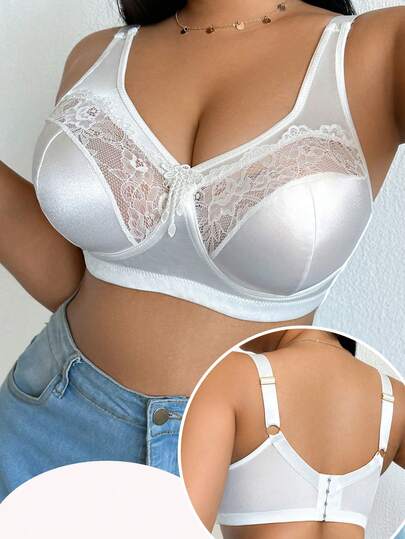 DesireSculpt 1pc Plus Size Lace Patchwork Wireless Bra