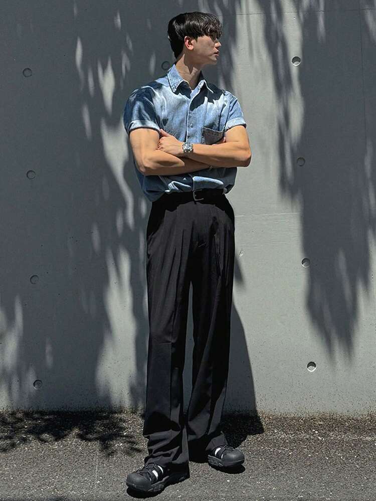 Men's Washed Denim Short Sleeve Shirt, Summer