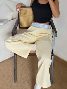 Dream Adore Damen Lässig Karomuster Kontrastfarbe Taillenbund Elastische Taille Gerade Bein Loungehose, geeignet als Oberbekleidung - Verschiedenfarbig - Übersicht 1