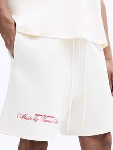 SUMWON Quần short nam màu kem, in logo, dáng regular fit, thích hợp mặc mùa hè, có túi hai bên. - Màu be - Xem 5