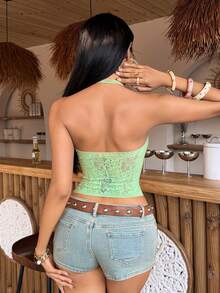 SHEIN DivaQ 女士性感绿色提花吊带背心 - 綠色 - 查看 2