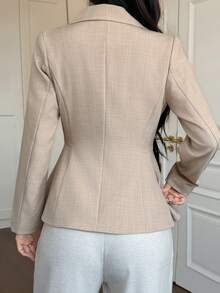 DAZY 女士休闲收腰西装外套，春季 - 杏色 - 查看 2