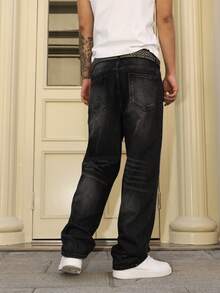 Manfinity Hypemode Quần jeans nam ống rộng màu đen xám bạc, kiểu dáng thường ngày, phù hợp cho mọi mùa. - màu đen - Xem 10