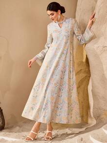 Yasmyna Romantic Floral Lace Patchwork Loose Fashionable Dress For Women - Mint Green - View 6