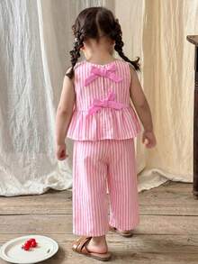 LMoss Kids 女婴条纹无袖上衣和打底裤两件套 - 粉色 - 查看 9