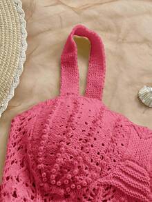 Soleia 女士度假针织纹理面料海洋贝壳迷你连衣裙，性感派对约会海滩度假夏季装扮，适合度假约会、下午茶、婚礼季、海滩邮轮度假、城市自驾游度假、波西米亚风度假、音乐节等场合。 - 粉色 - 查看 4