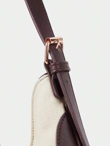 SHECARRY Women's Casual Canvas Splicing Shoulder Bag Crescent Bag - Off-white - View 6