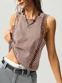 Bohemela Solid Color Knit Cropped Tank Top For Women,Summer Top - Apricot - View 4