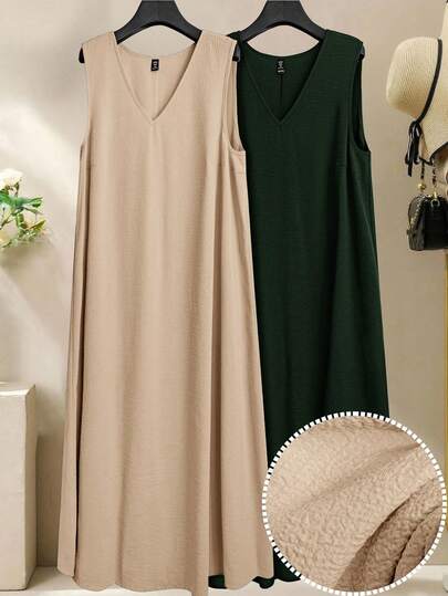 Al Najma Vestido casual de cuello en V para uso diario y trayectos para mujer de talla grande