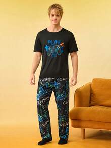 1 pieza Top de pijama con estampado de videojuegos - Negro - Ver 4