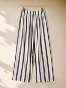 Rusticease Pantalones casuales de pierna ancha con cintura elástica y estampado de rayas para mujer - Multicolor - Ver 2