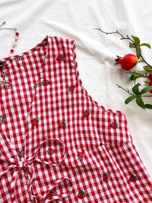 Soleia 大码春夏休闲度假西部海滩婚礼宾客着装、毕业早午餐、圣帕特里克节春假、复活节、音乐节、优雅波西米亚热带风情纹理面料蝴蝶结系带红色背心 - 彩色 - 查看 7