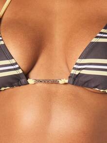 Missguided x Playboy Striped Triangle Bikini Set With Halter Top And Tie Side Bottom For Summer Beach Vacation Pool Party - Multicolor - View 7