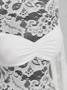 SHEIN ICON Women's Lace Patchwork Ruffle Elegant Date Party Mini Dress - White - View 6