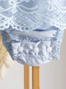 SHEIN Vintaside Kids Girls Baby Floral Embroidery Mesh Overlay Ruffle Trim Bodysuit - Blue - View 6