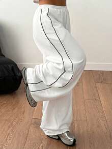 Coolane Summer Sport Casual Logo Pattern Baggy Sweatpants Comfy Pants White Wide Leg Pants Women Pants Wide Leg Wide Leg Summer Pants Loose Pants - White - View 2