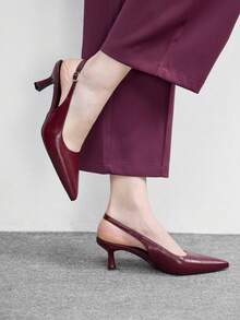 CUCCOO BIZCHIC 时尚尖头高跟露跟女鞋 春季鞋 - 酒紅色 - 查看 3