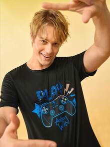 1 pieza Top de pijama con estampado de videojuegos - Negro - Ver 3