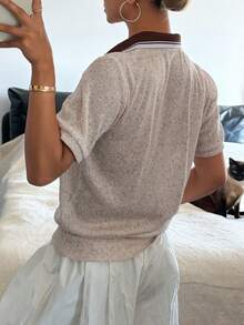 Livesso 女士休闲咖啡棕色宽松Polo领T恤，夏季 - 咖啡棕 - 查看 2