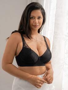 DesireSculpt 1 chiếc áo ngực có gọng phối ren dành cho nữ cỡ lớn - màu đen - Xem 1