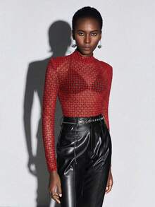 Maija 1 pieza Body transparente negro con detalles de strass para adultos - Burdeos - Ver 5