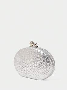 Bolso de mano con textura plateada elegante y de moda para fiesta - Plateado - Ver 5
