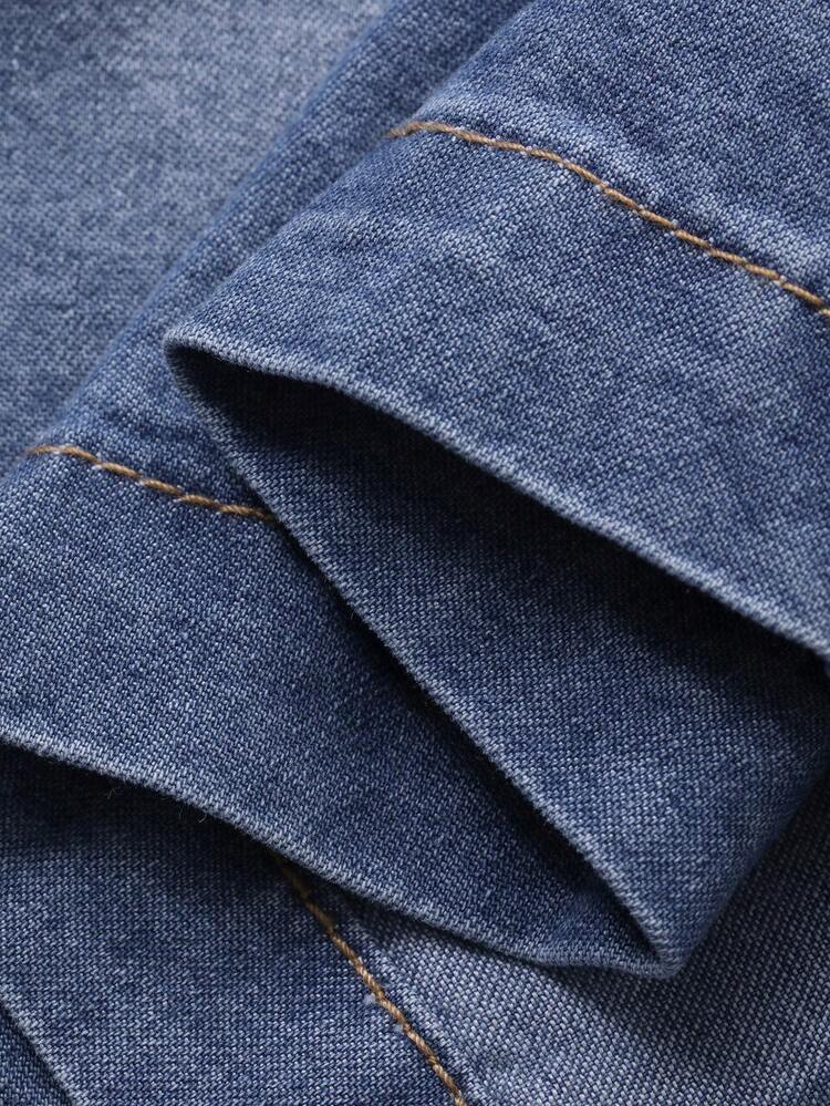 Washed Blue Denim Short Sleeve Shirt For Men Summer