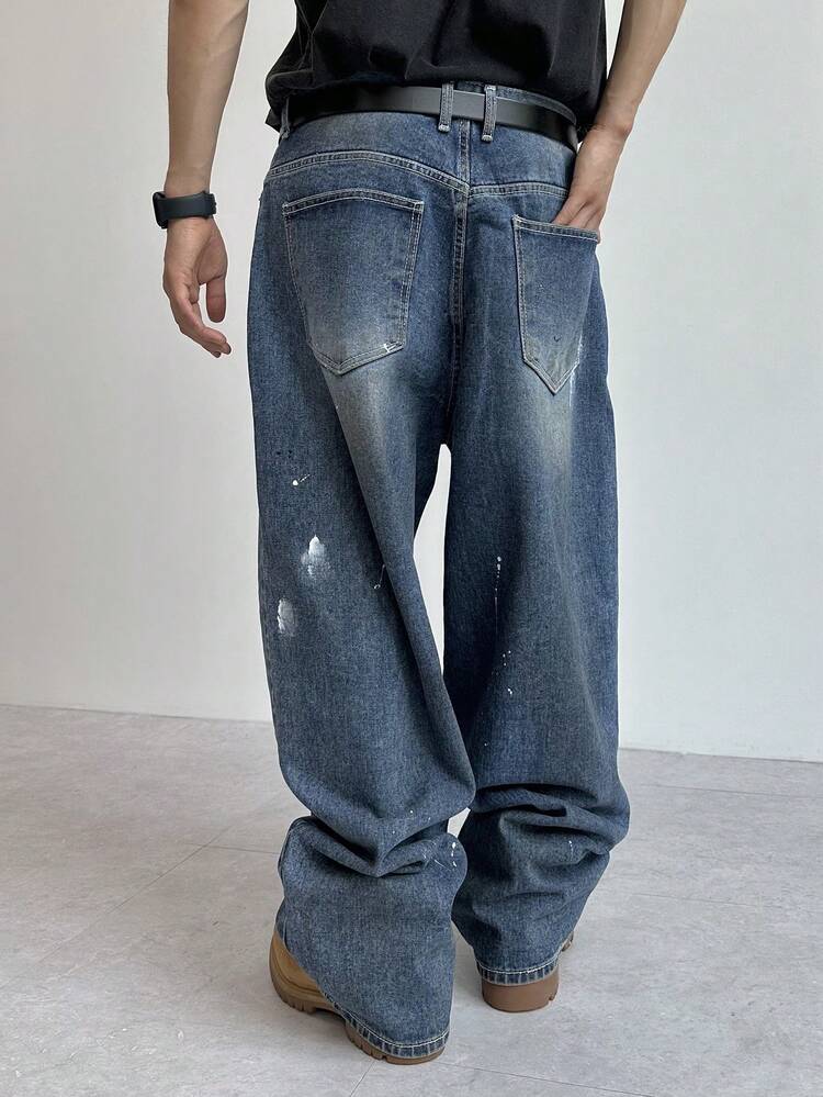 Men's Distressed Washed Long Denim Jeans, Suitable For Spring And Autumn Summer
