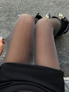 Dazy Plus Leggings transparentes ajustados a la piel para mujer, adelgazantes, para todas las estaciones - Plateado - Ver 1