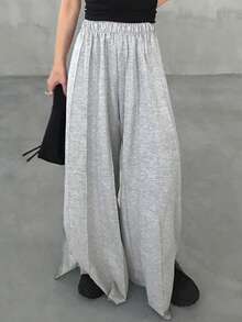 FRIFUL Women's Elastic Waist Palazzo Pants, Ankle Length, Summer - Grey - View 1