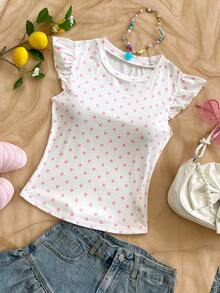 Soleia 女士圆领短袖荷叶边波点休闲夏季T恤 - 粉色 - 查看 7